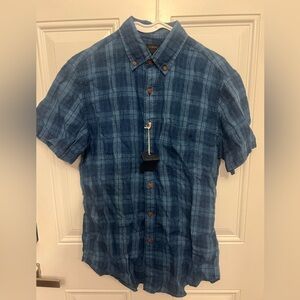 J. Crew Casual Blue Checkered Shirt 100% Linen Indigo NWT Size Small